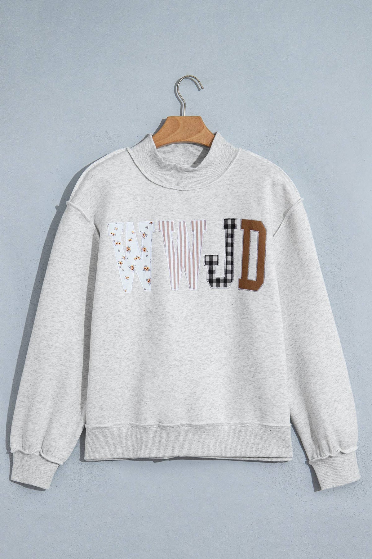 WWJD Embroidered Mock Neck Sweatshirt