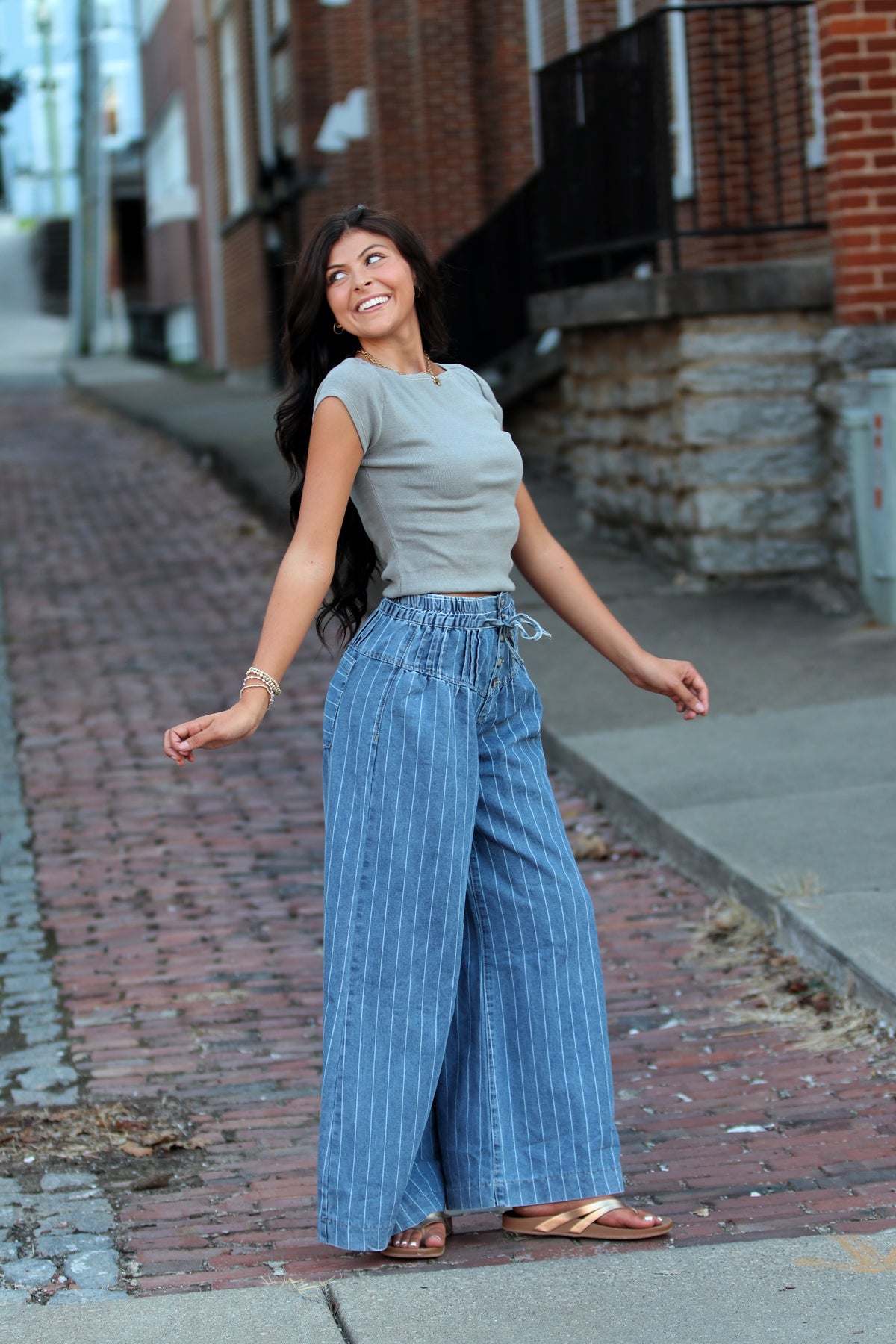Striped Wide Leg Jeans