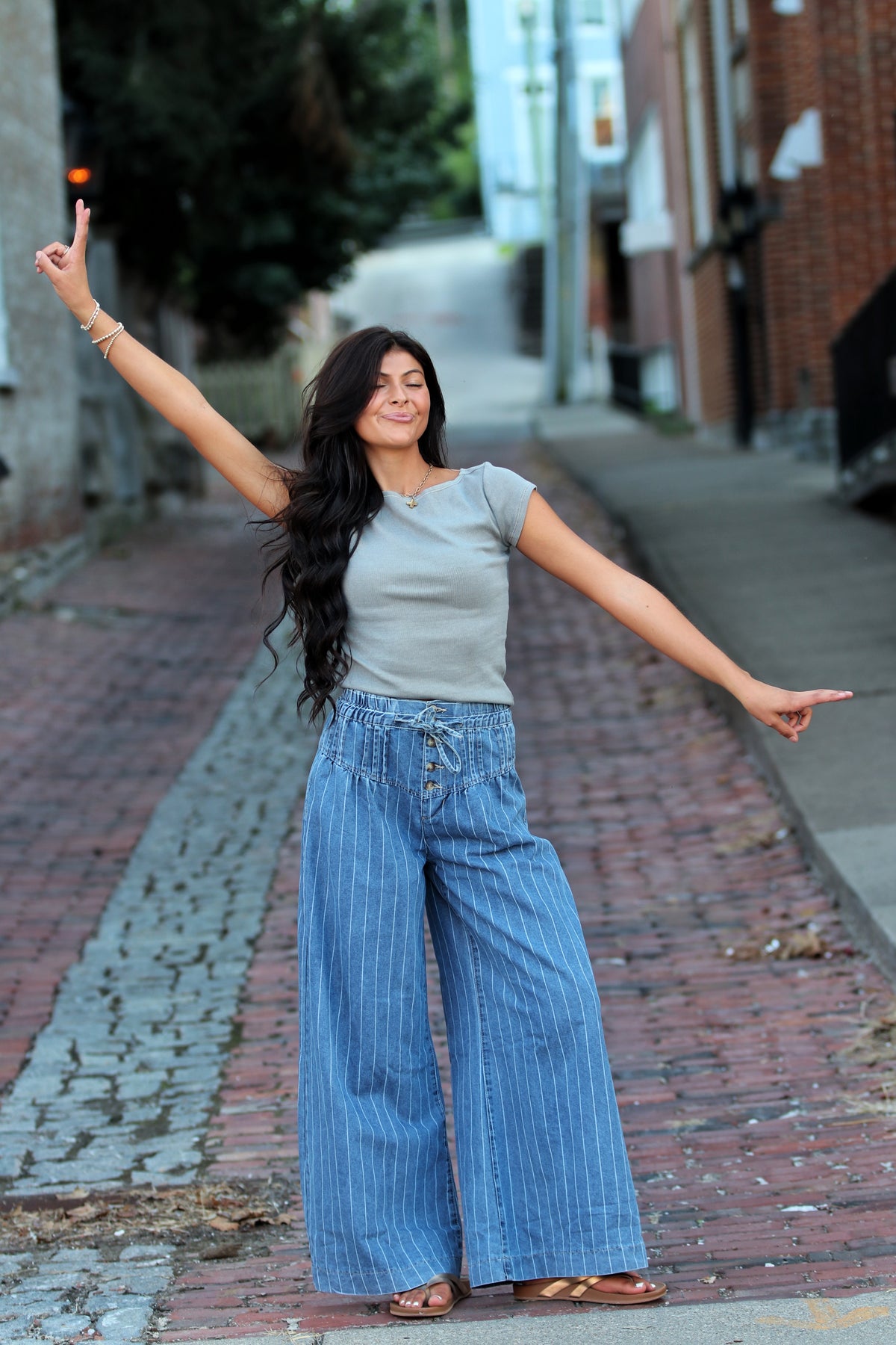 Striped Wide Leg Jeans