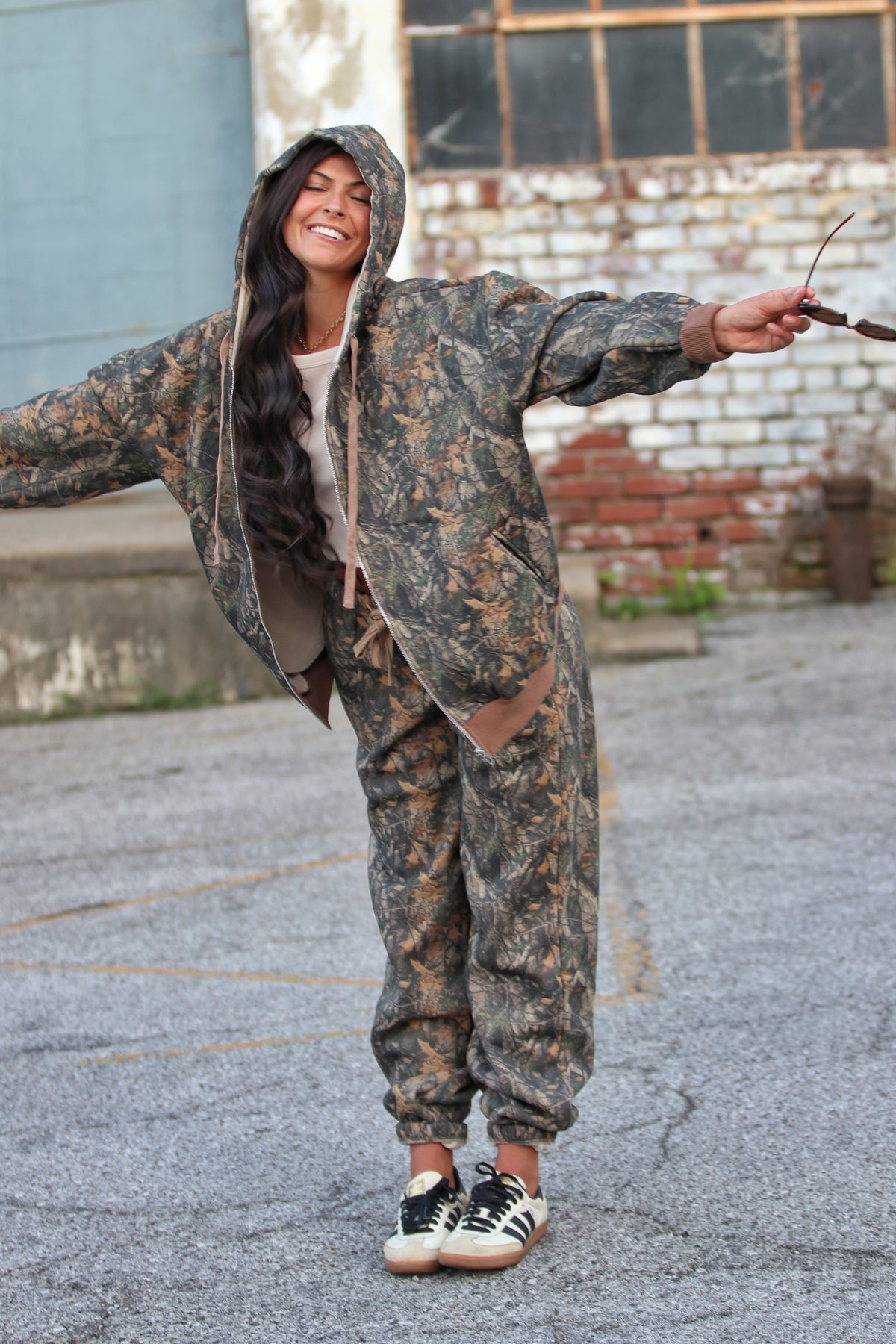 BAYOU Dark Woodland Camo Fleece Oversized ZipUp Hoodie