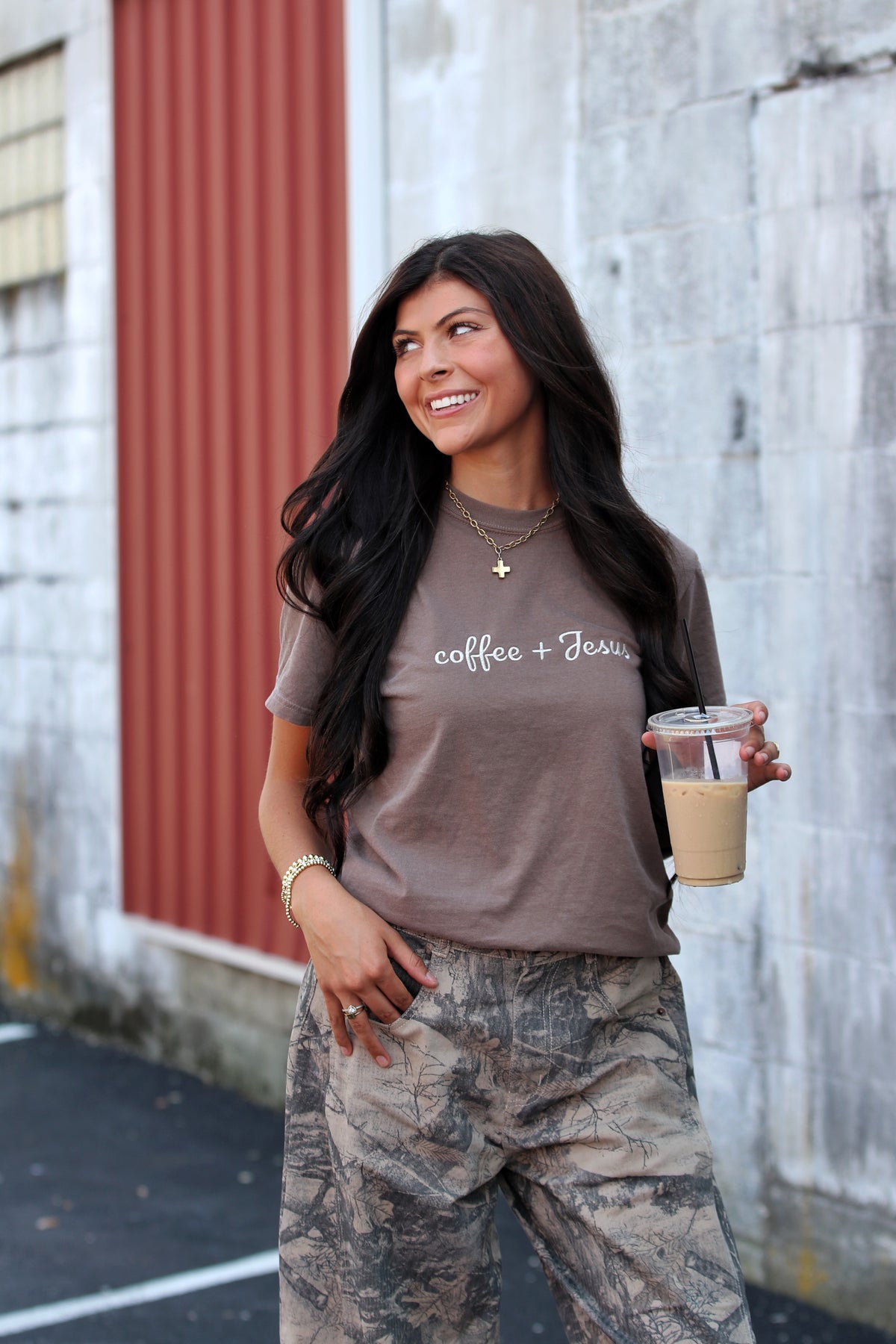 Coffee + Jesus Embroidery Graphic Tee