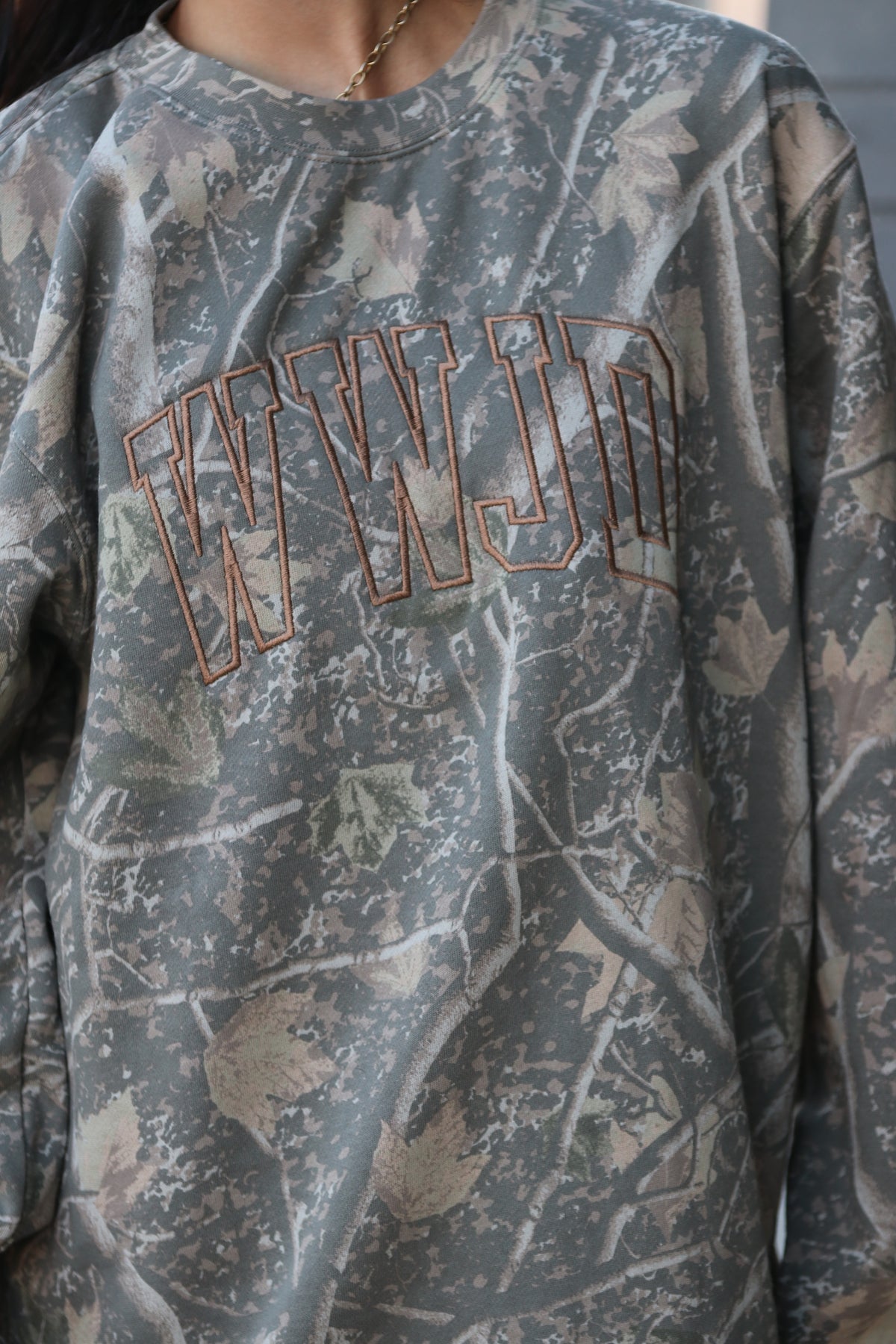 Camo Embroidered WWJD Sweatshirt