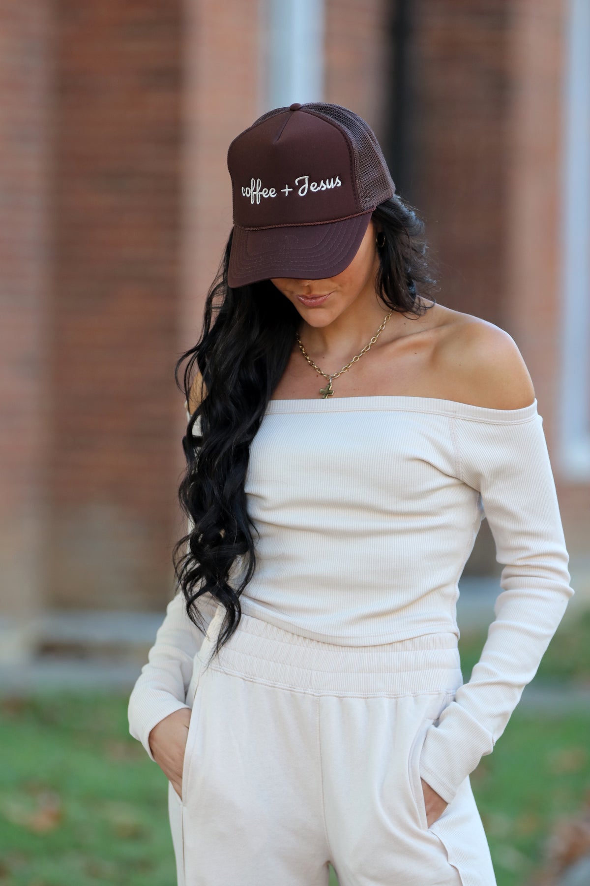 Coffee + Jesus Embroidered Trucker Hat | Faith Hat