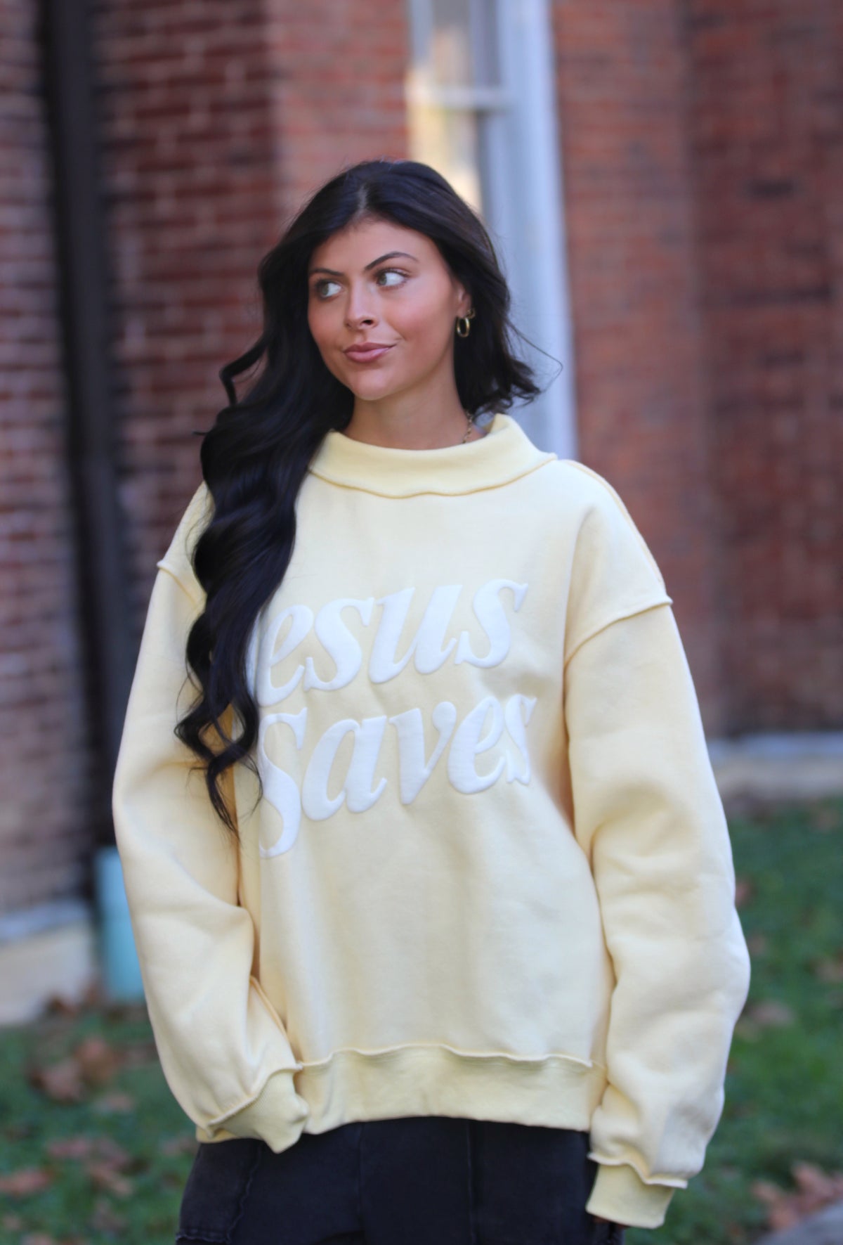JESUS SAVES Mock Neck Sweatshirt
