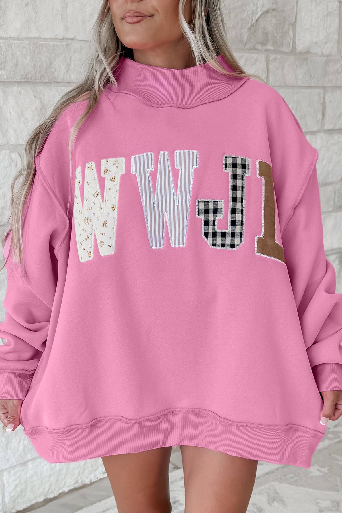 WWJD Embroidered Mock Neck Sweatshirt