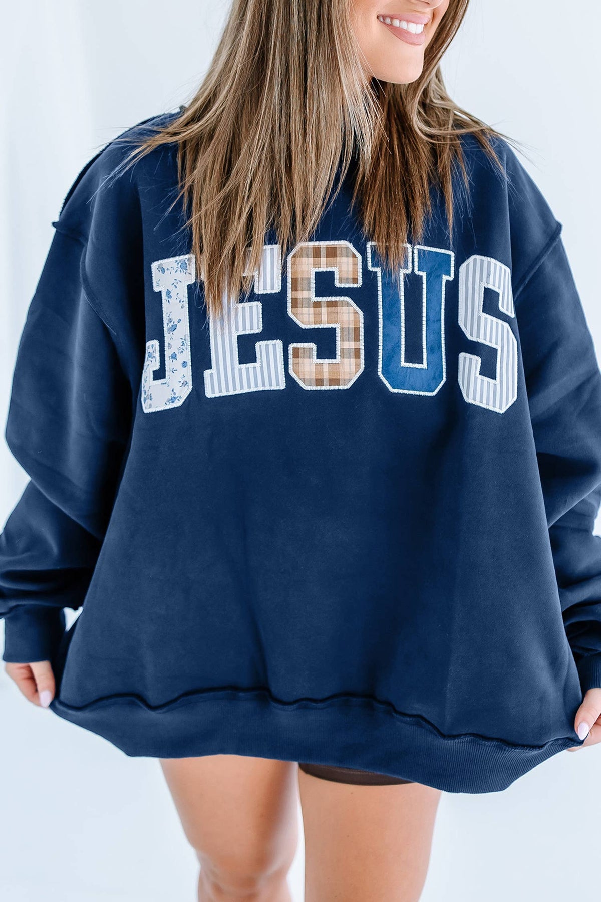 WWJD Embroidered Mock Neck Sweatshirt