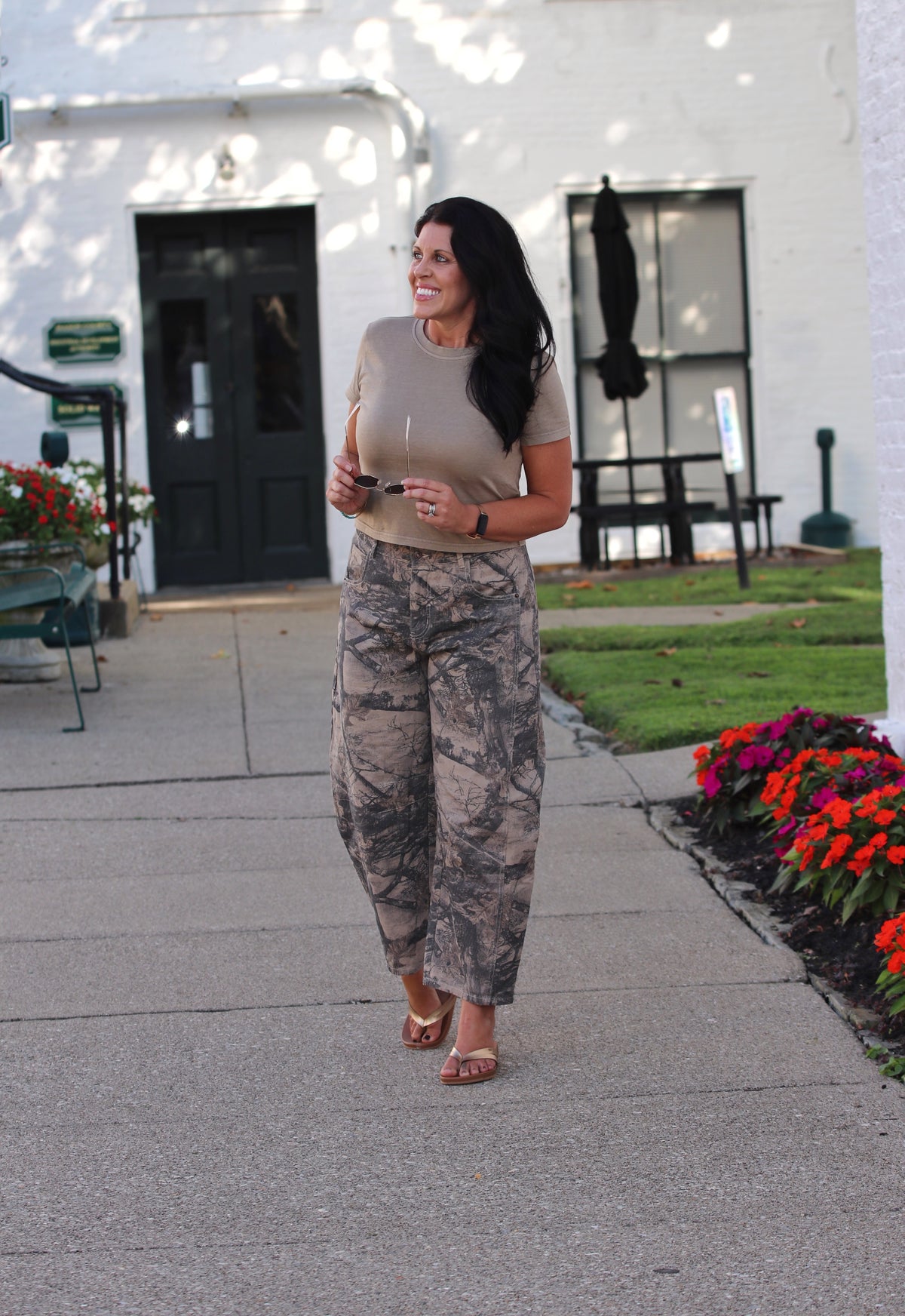 Vintage Washed Camo Leaf Print Barrel Pants
