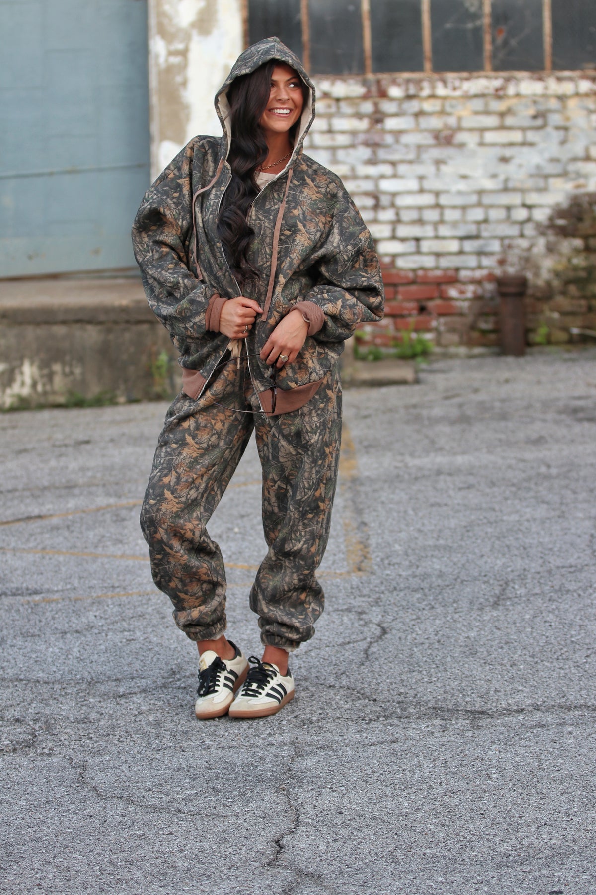 BAYOU Dark Woodland Camo Fleece Oversized ZipUp Hoodie