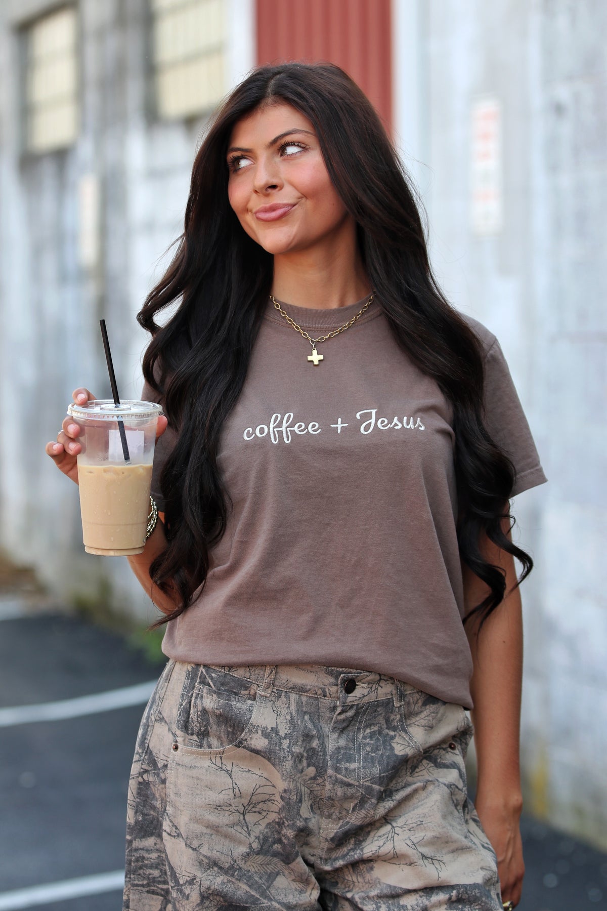 Coffee + Jesus Embroidery Graphic Tee