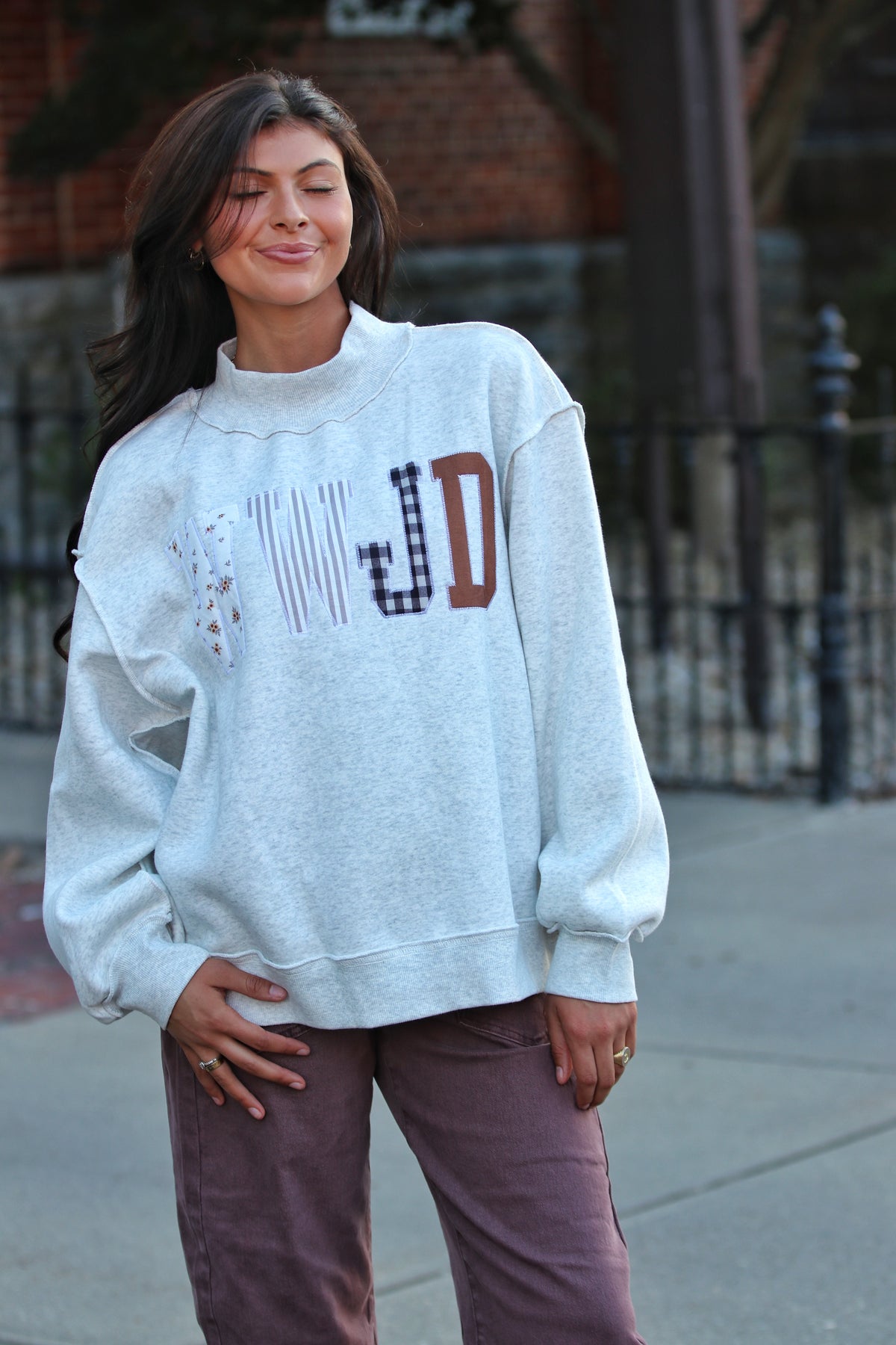 WWJD Embroidered Mock Neck Sweatshirt