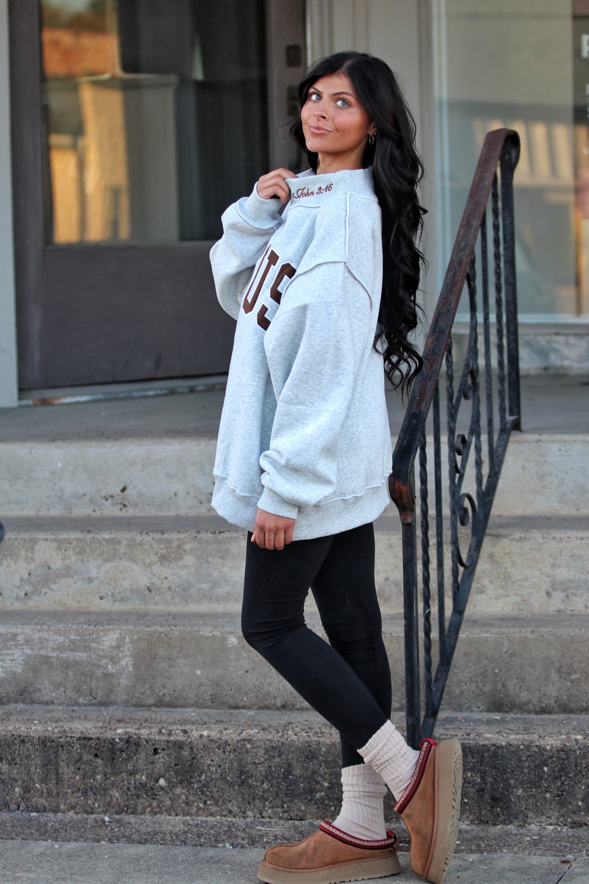 Embroidered "JESUS" Mock-neck Sweatshirt
