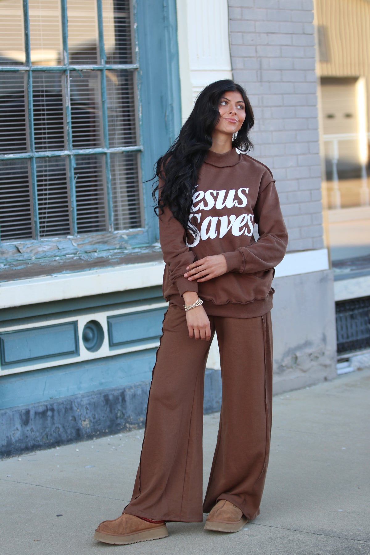ELASTIC WAIST SIDE PANEL KNIT LOUNGE PANTS BROWN