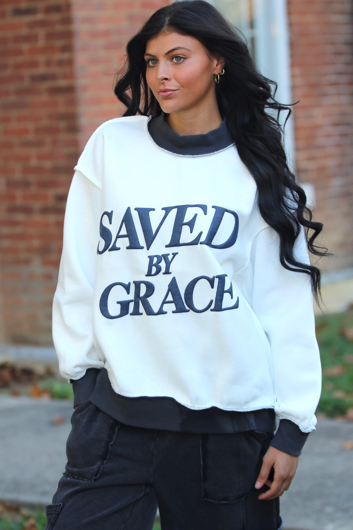 Saved By Grace Mock Neck Sweatshirt