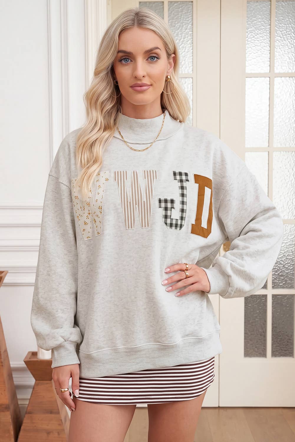 WWJD Embroidered Mock Neck Sweatshirt